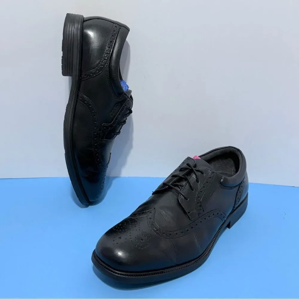 Rockport Men’s Wingtip Oxford Shoes – Black Leather, Waterproof, Size 12”